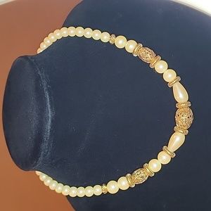 1928 Faux Pearl, Filigree Collar Necklace, Pre-loved in Excellent Condition